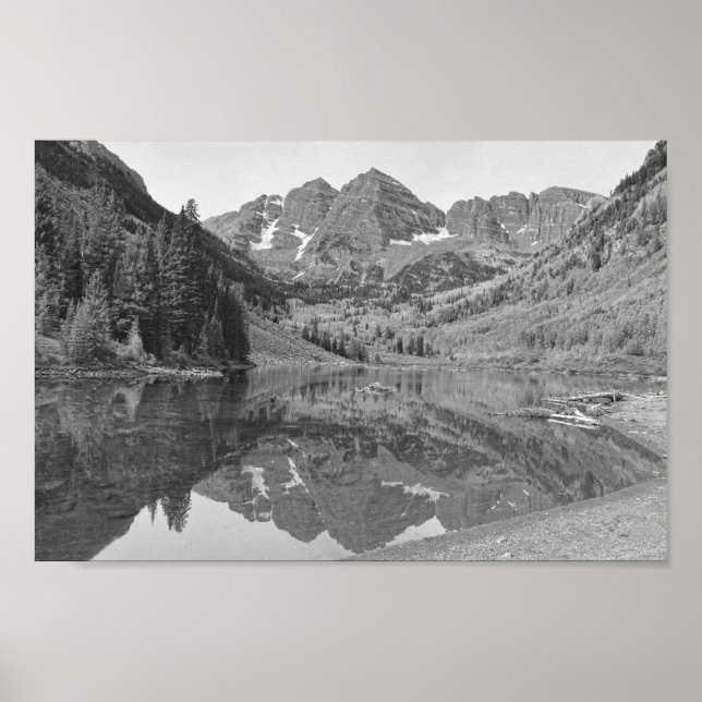 Poster Maroon Bells no outono, Colorado B/W (Frente)