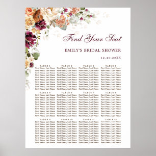 Poster Maroon Burnt Orange Floral Chá de panela Seating