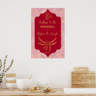 Poster Maroon gold Hindu sinais de boas-vindas ao casamen