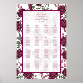 Poster Maroon Rose Wedding Seating Chart