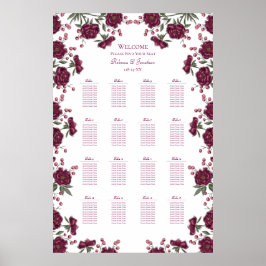 Poster Maroon Rose Wedding Seating Chart