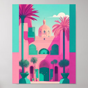 Poster Marrakech Marrocos Flat Vetor Art Turquoise