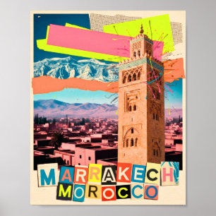 Poster Marrakech Marrocos Viagem Koutoubia Silhueta Vinta