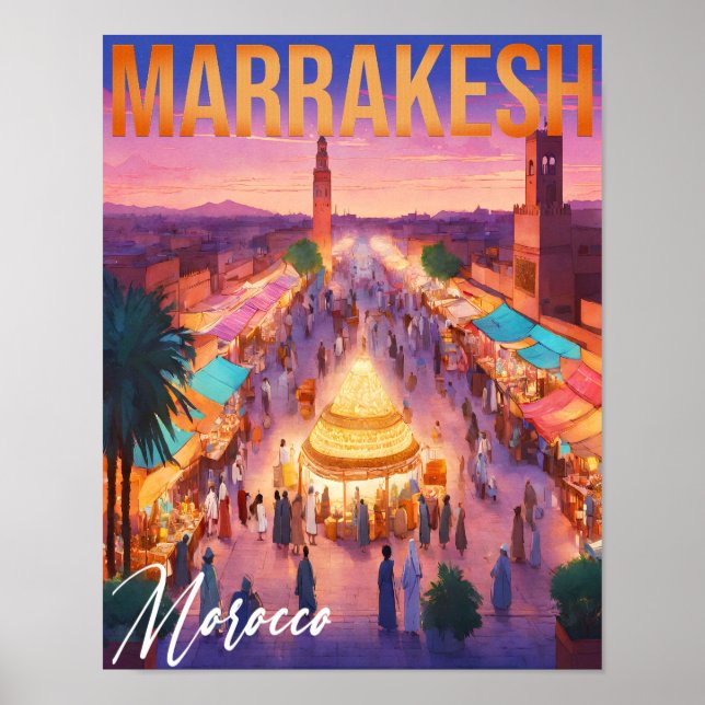 Poster Marrakech Marrocos Viagens vintage Turismo Souveni (Frente)