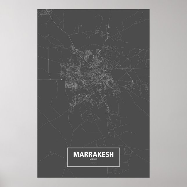 Poster Marrakesh, Marrocos (branco no preto) (Frente)