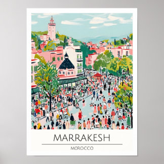 Poster Marrakesh Marrocos Ilustração de Arte Vintage Viag