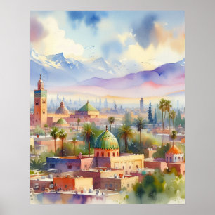 Poster Marrocos Cityscape Watercolor
