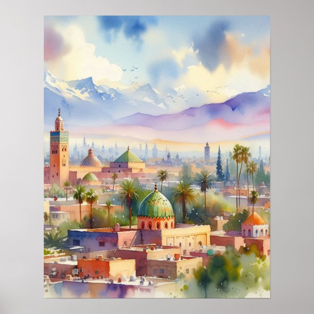 Poster Marrocos Cityscape Watercolor (Frente)