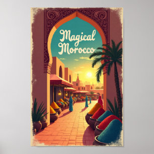 Poster Marrocos Mágico Retro: Mercado de Especiarias Vibr