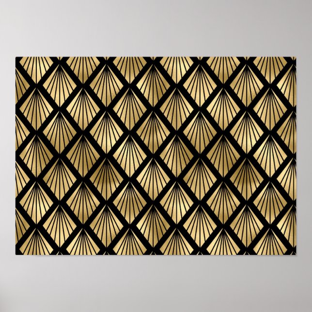Poster Marrom escuro e Dourado Deco de Arte Padrão (Frente)