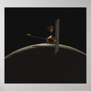 Pôster Mars Odyssey spacecraft over martian sunrise