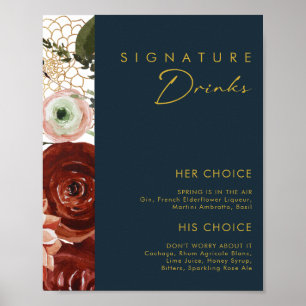 Poster Marsala Autumn Floral   Bebidas de Assinatura do M