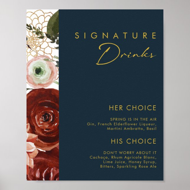 Poster Marsala Autumn Floral | Bebidas de Assinatura do M (Frente)