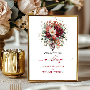 Poster Marsala Bohemiano Floral Mesa Eucalipto Casamento