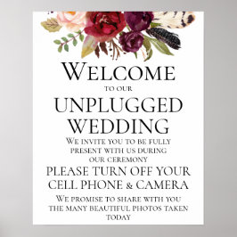 Poster Marsala Boho Floral Unplugged Ceremony Sinal