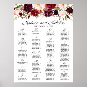 Poster Marsala e carta alfabética floral do assento do