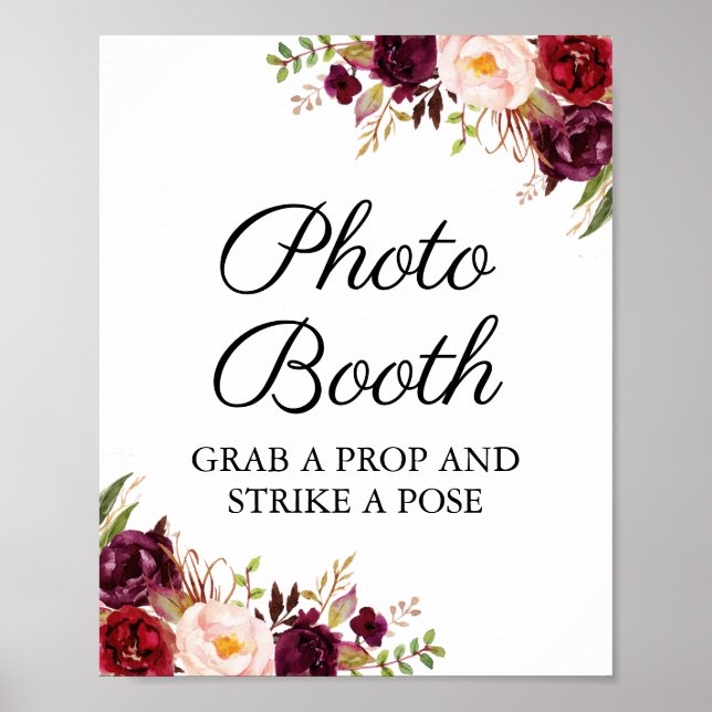 Poster Marsala e Sinal de Booth Floral de Casamento Flora (Frente)