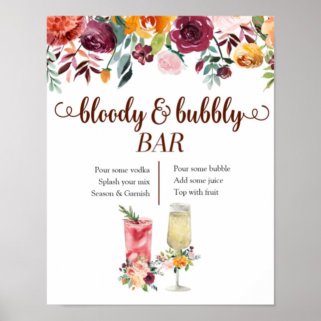 Poster Marsala Floral Bloody e Bubbles Bar (Frente)