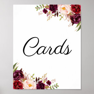 Poster Marsala & sinal floral dos cartões de casamento d