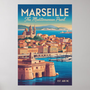 Poster Marseille França Paisagem Urbana Estilo Retrô Viag