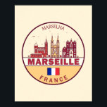 Poster Marselha França City Skyline Emblem<br><div class="desc">Design de arte colorida e minimalista de Marselha, com monumentos e marcos da cidade na França.</div>
