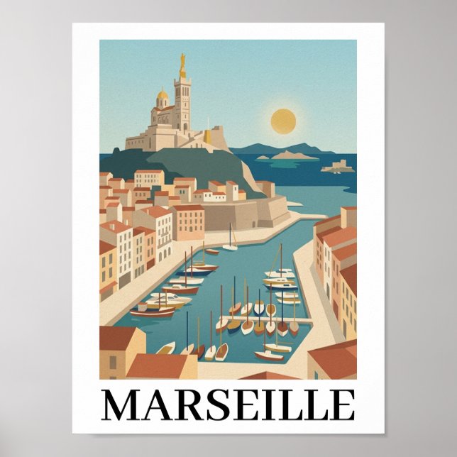 Poster Marselha França Viagem Minimalista Vintage (Frente)