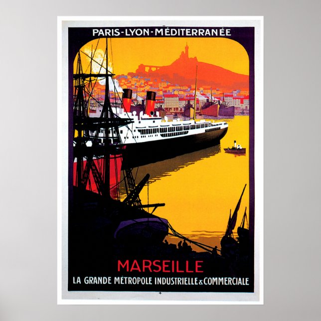 Poster Marselha Vintage Navio Anúncio (Frente)