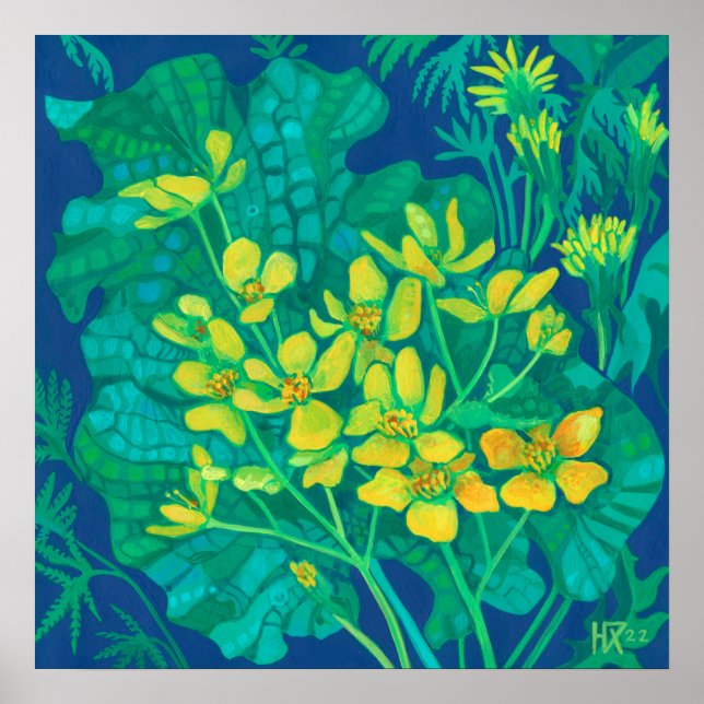 Poster Marsh Marigold Summer Wildflower Pintura Floral (Frente)