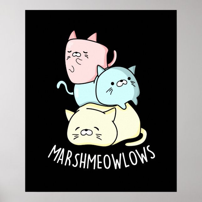 Poster Marsh-meow Engraçado Gato Marshmallow Pun Dark BG (Frente)