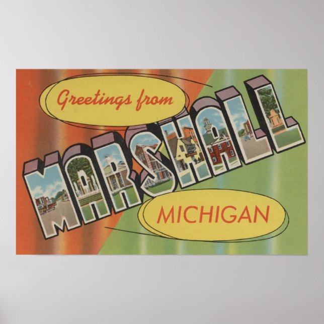 Pôster Marshall, Michigan - Cenas com Letras Grandes (Frente)