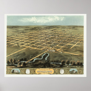 Pôster Marshalltown, mapa panorâmico de IA - 1868