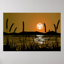 Marshland Sunset Lake D20 Dice Sun RPG Paisagem