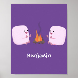 Poster Marshmallows cor-de-rosa por cartoon de fogo de ac