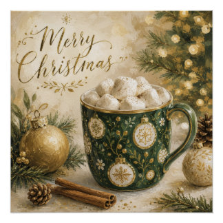 Pôster Marshmallows de Cacau Quente Cozy Green Gold