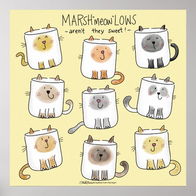 Poster MarSHmeowLOWS Whimsical Wordplay Cat Marshmallows (Frente)