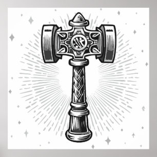 Poster Martelo de Thor Mjolnir preto e branco