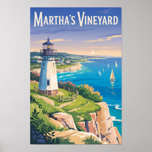 Poster Martha's Vineyard Massachusetts Farol Viagem