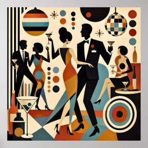 Poster Martínis Jazzy Abstratos e Festa de Coquetel Danç