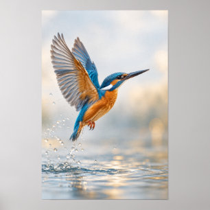 Poster Martim-pescador-comum em Voo Acima da Água Vida Se