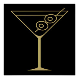 Pôster Martini de azeitona dourado moderno de meados do s