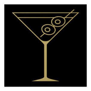 Pôster Martini de azeitona dourado moderno de meados do s