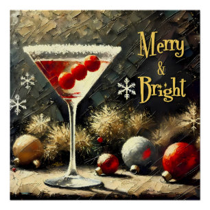 Pôster Martini de Natal de Cranberry Triplo Retro dos Ano