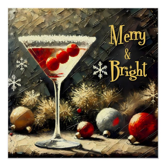 Pôster Martini de Natal de Cranberry Triplo Retro dos Ano (Frente)