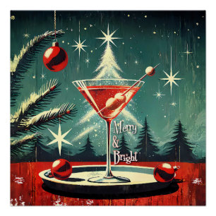 Pôster Martini de Natal Retro Flocos de Neve dos Anos 50