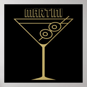 Poster Martini de Oliva Dourado Moderno de Meados do Sécu