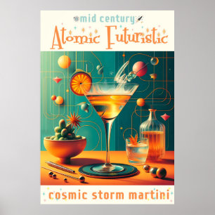Poster Martini de Tempestade Cósmica Futurista Atômica