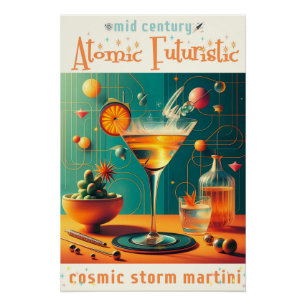 Pôster Martini de Tempestade Cósmica Futurista Atômica