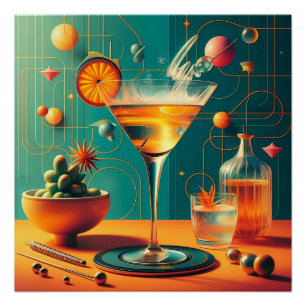 Pôster Martini de Tempestade Cósmica Futurista Atômica