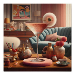 Pôster Martini Futurista Atômico de Cerejeira em Flor