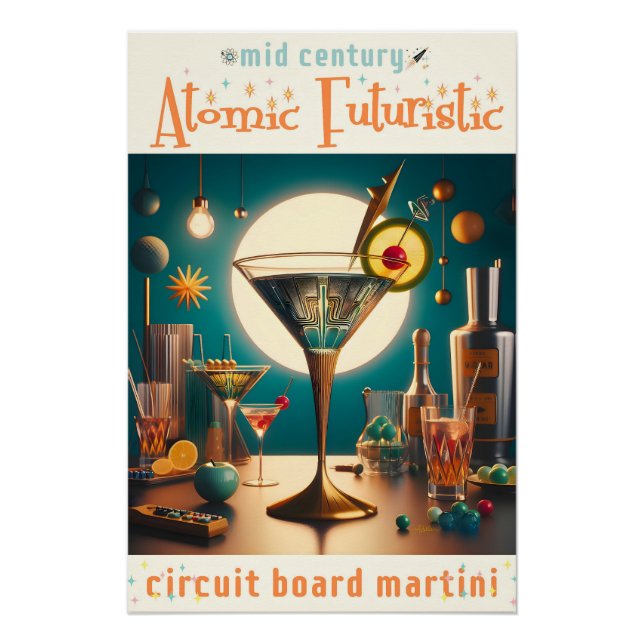 Pôster Martini Futurista de Placa de Circuito Atômico (Frente)